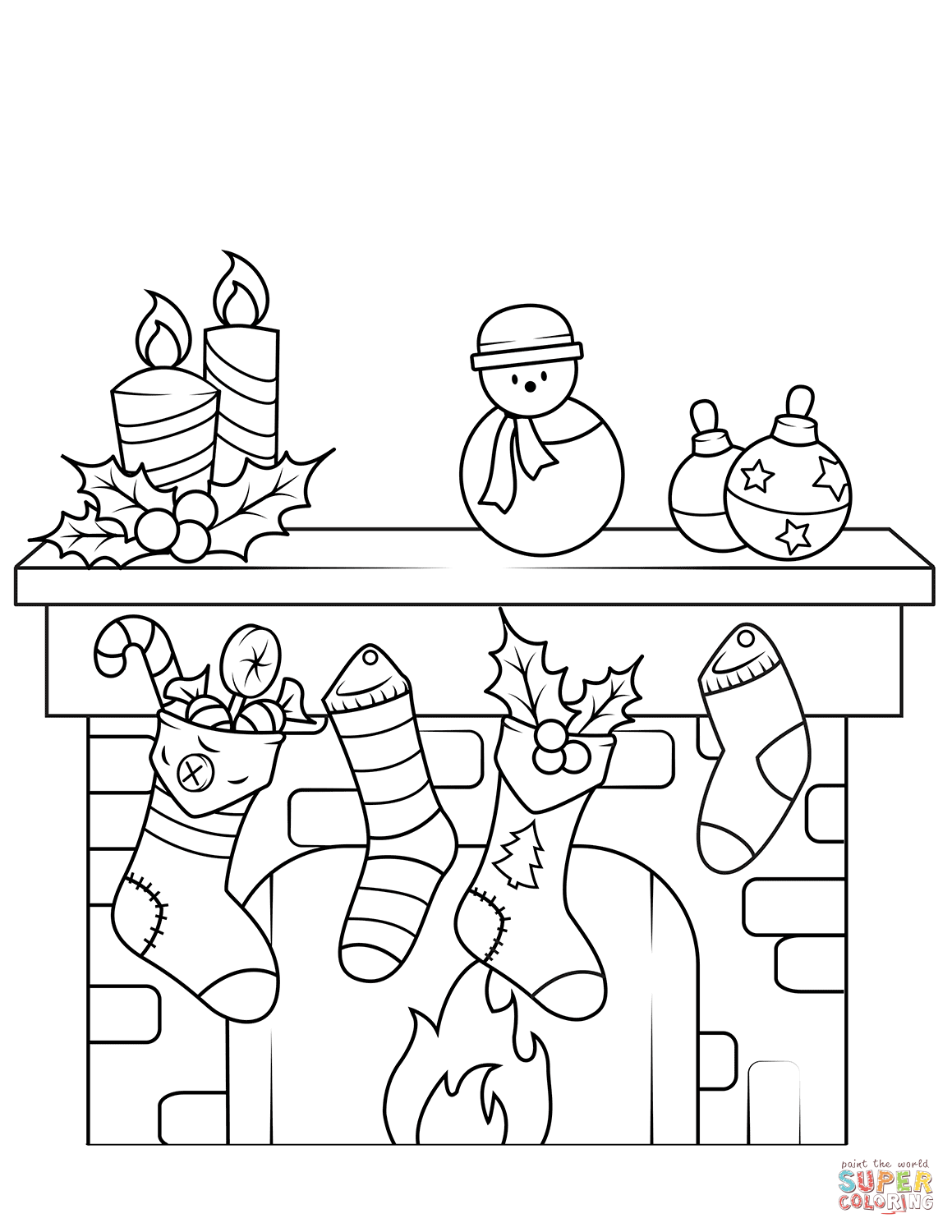 45 Christmas Fireplace Coloring Page 1