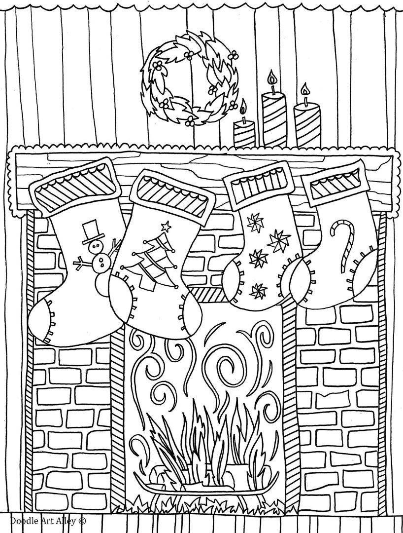 45 Christmas Fireplace Coloring Page 17