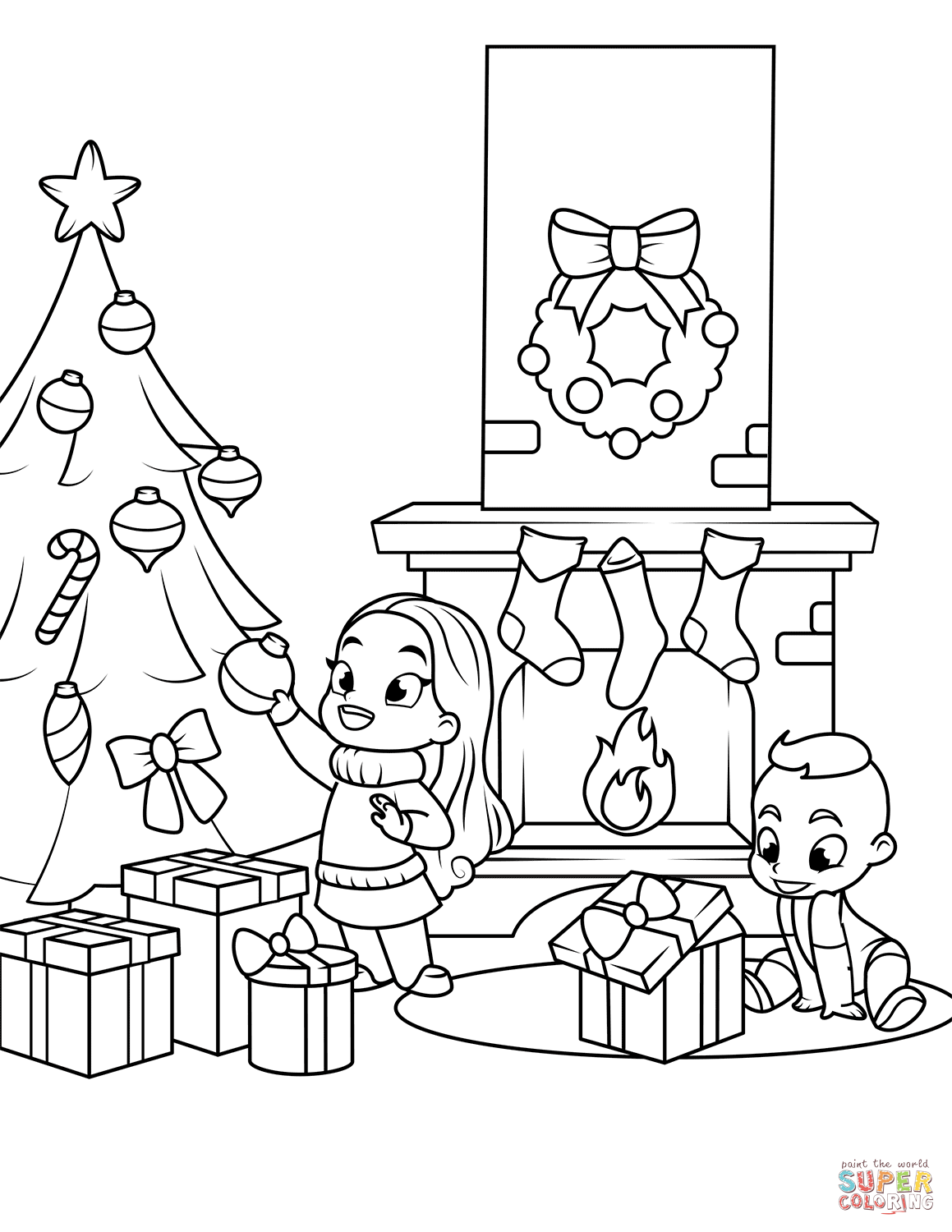 45 Christmas Fireplace Coloring Page 19