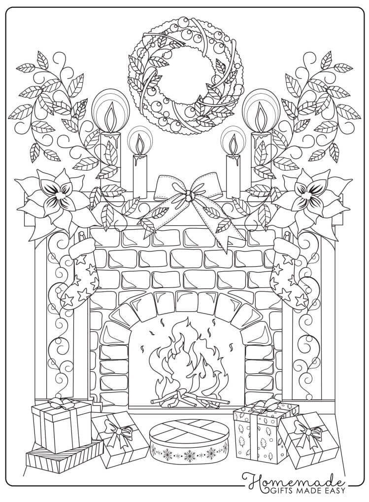 45 Christmas Fireplace Coloring Page 2