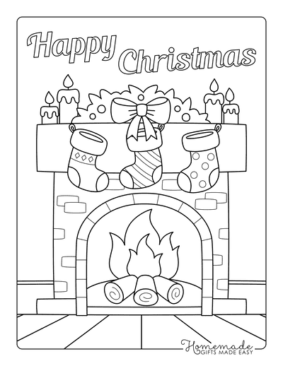 45 Christmas Fireplace Coloring Page 28