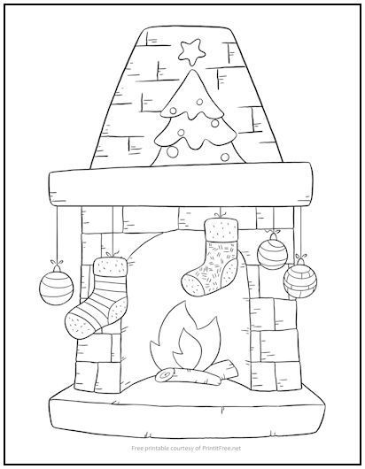 45 Christmas Fireplace Coloring Page 32