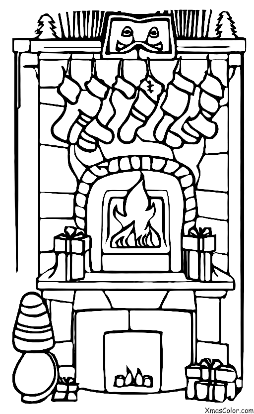 45 Christmas Fireplace Coloring Page 6