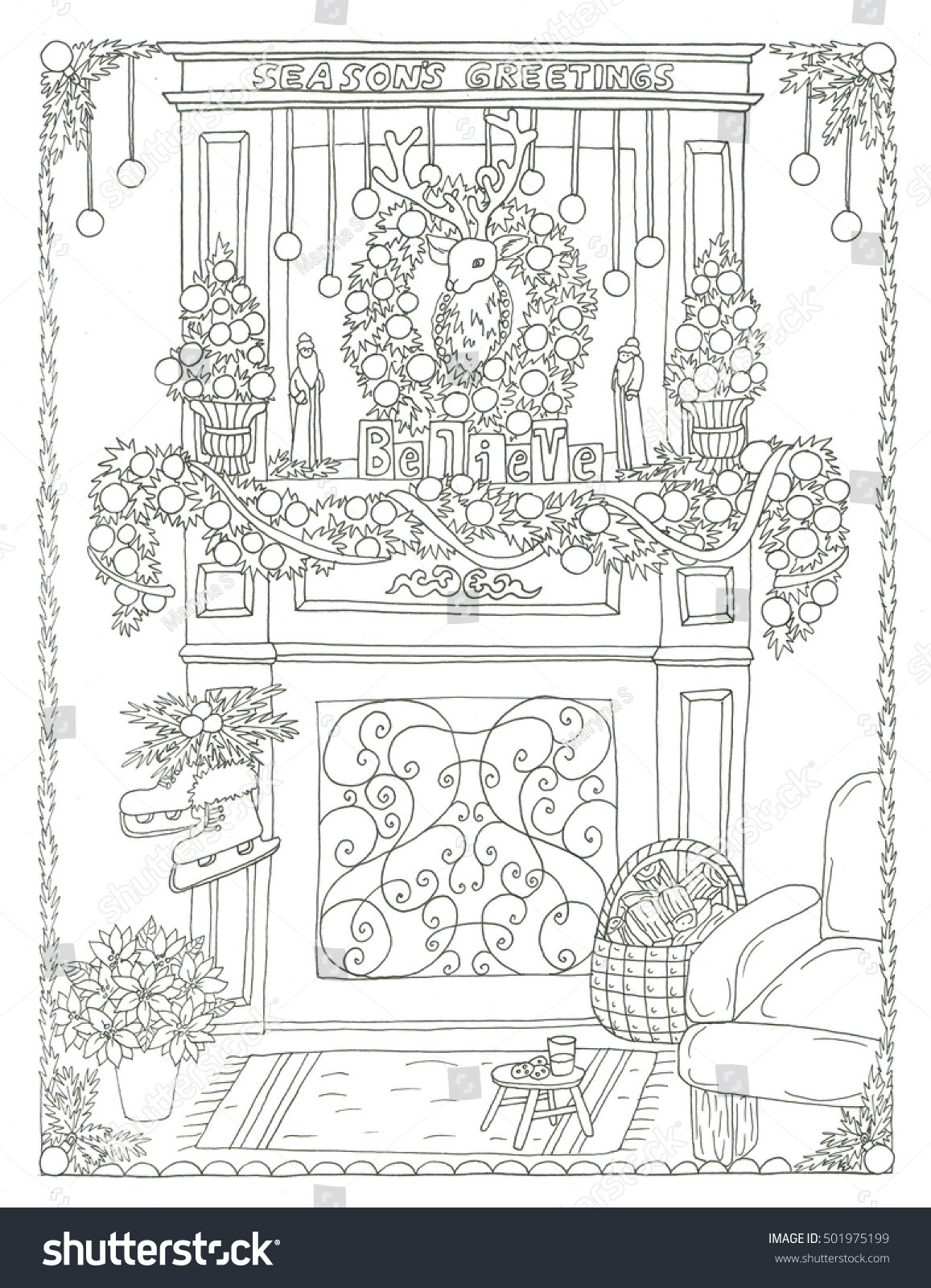 45 Christmas Fireplace Coloring Page 7