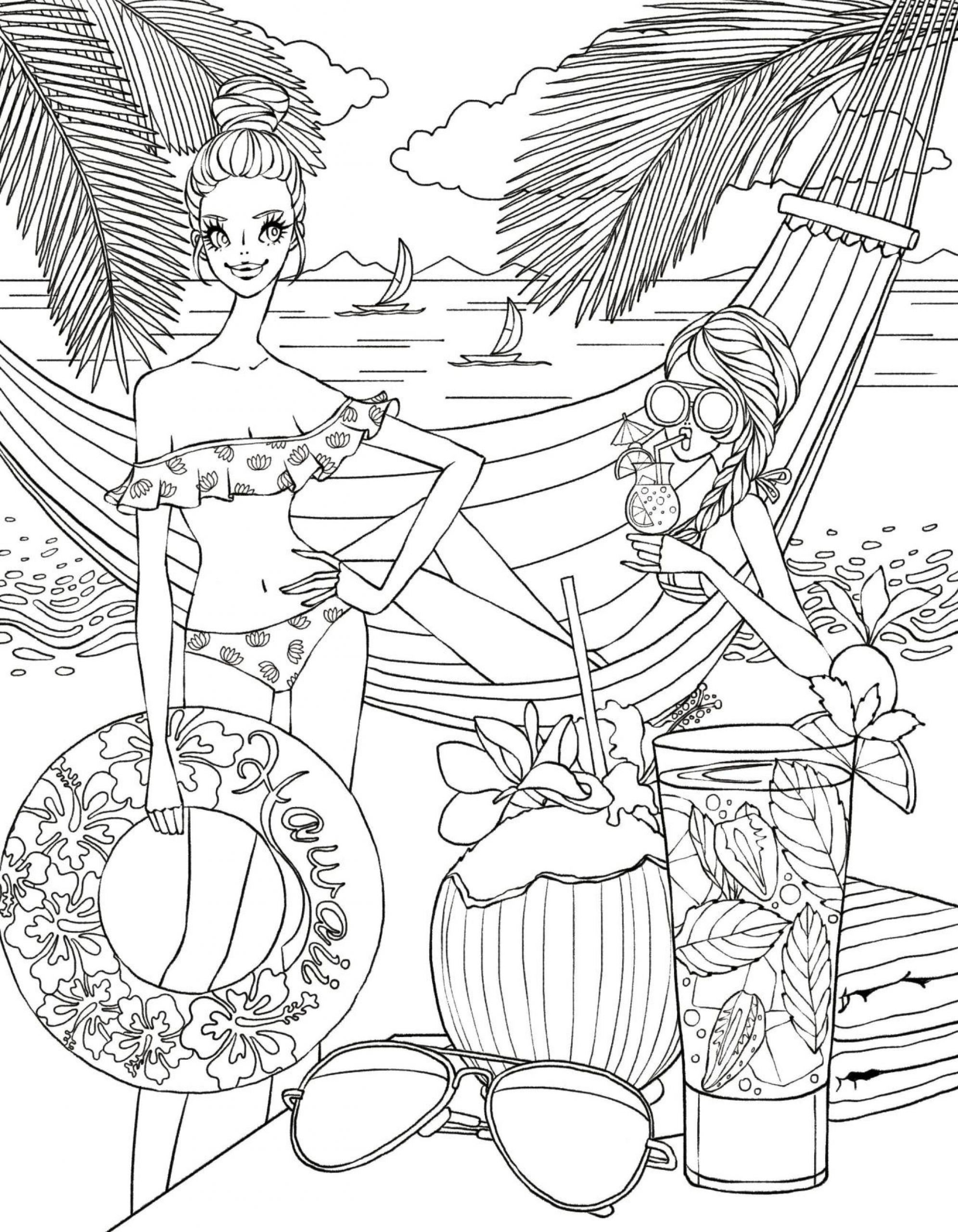 80 Printable Beach Reading Coloring Pages 34