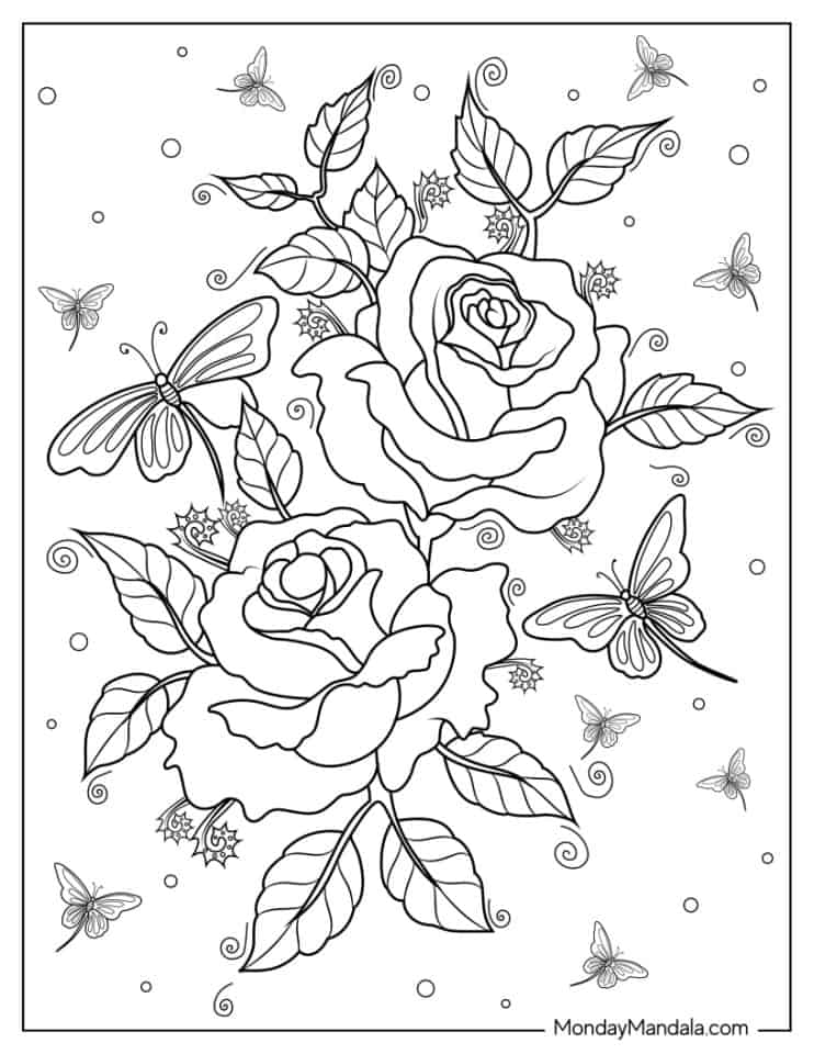 Save 60 Flowers And Roses Coloring Pages Ideas 48